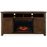 Bakersfield 60" TV Stand with Electric Fireplace in Distressed Brown Wood